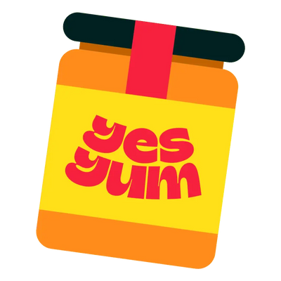 Illustration of a jar with 'yes yum' text on a white background