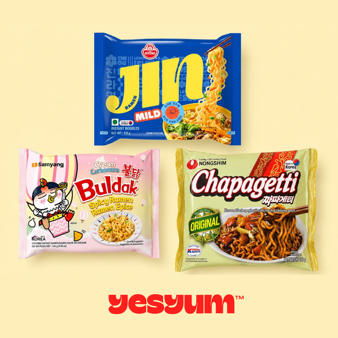 Korean Instant Noodle Bundle (3 Pack) – Buldak Carbonara, Jin Ramen Mild & Chapagetti
